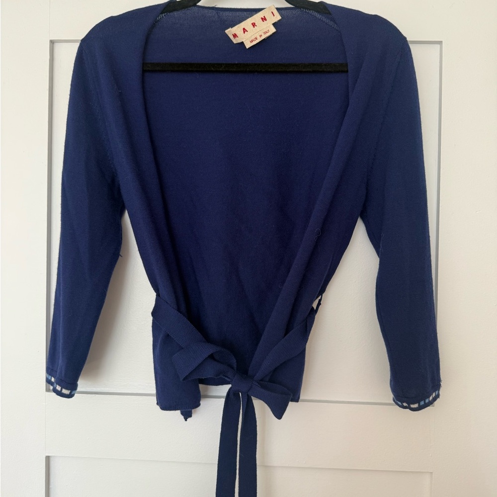 Marni Blue Tie-Front Cardigan